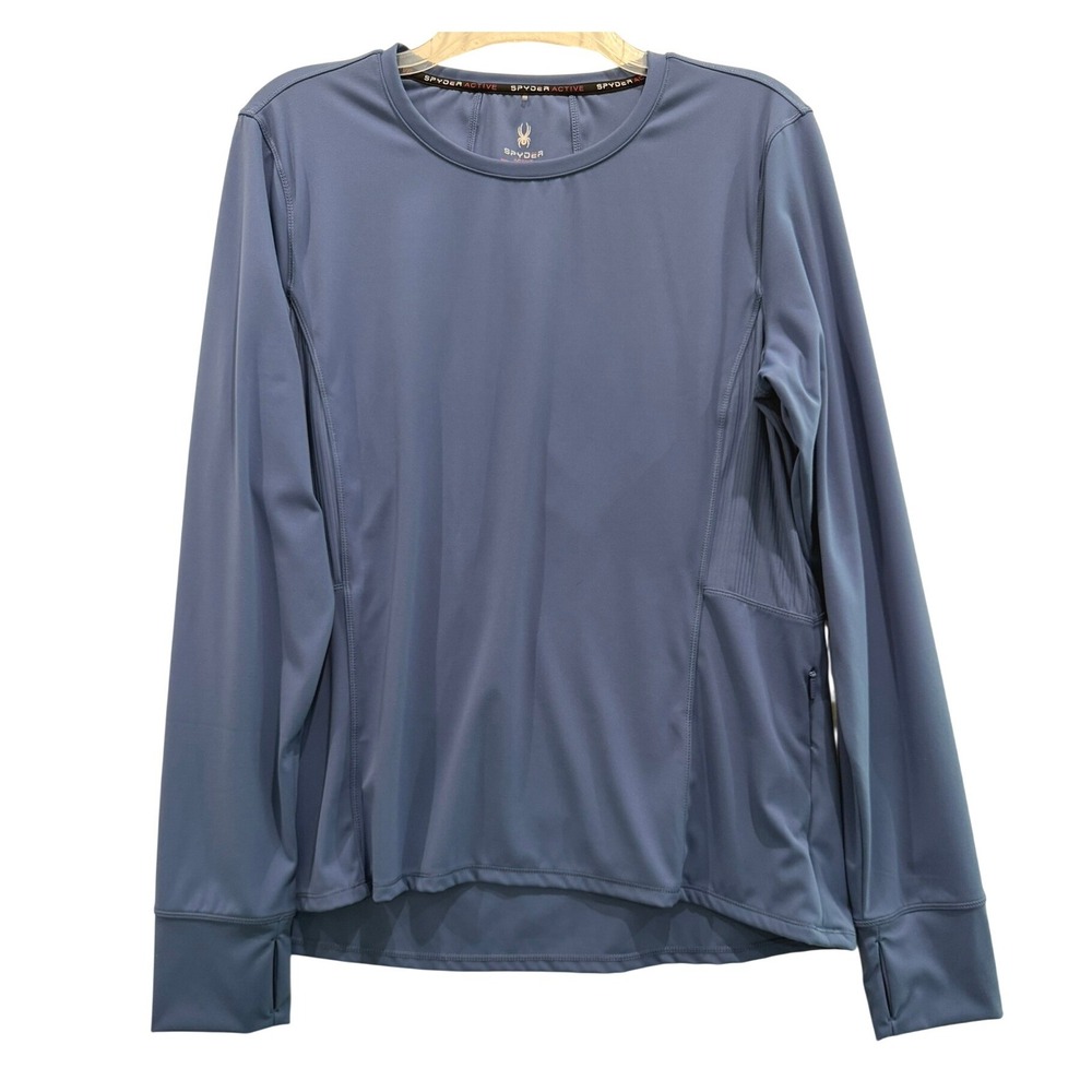 Spyder Active Womens XL Blue Long Sleeve Performance Top Thumbholes Zip Pocket